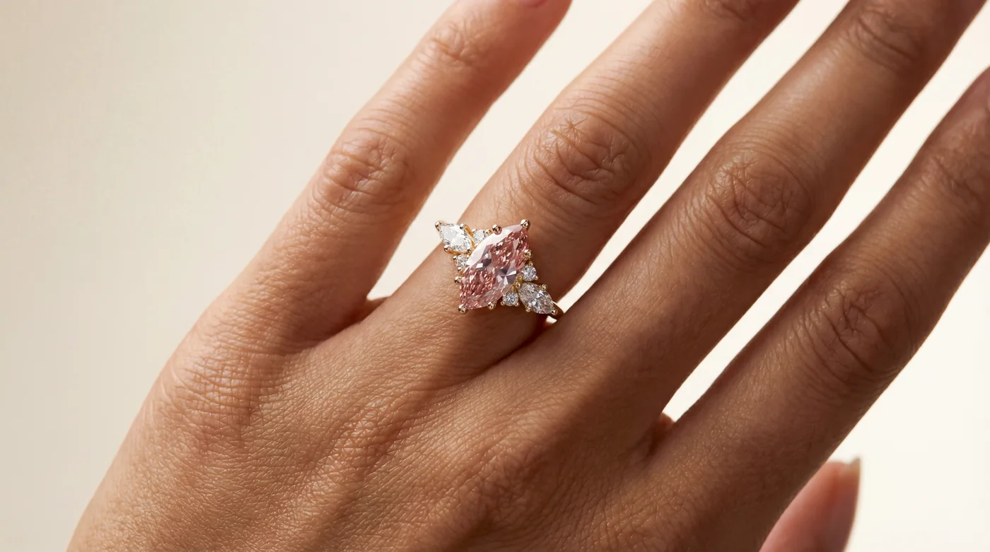 Pink marquise diamond engagement ring